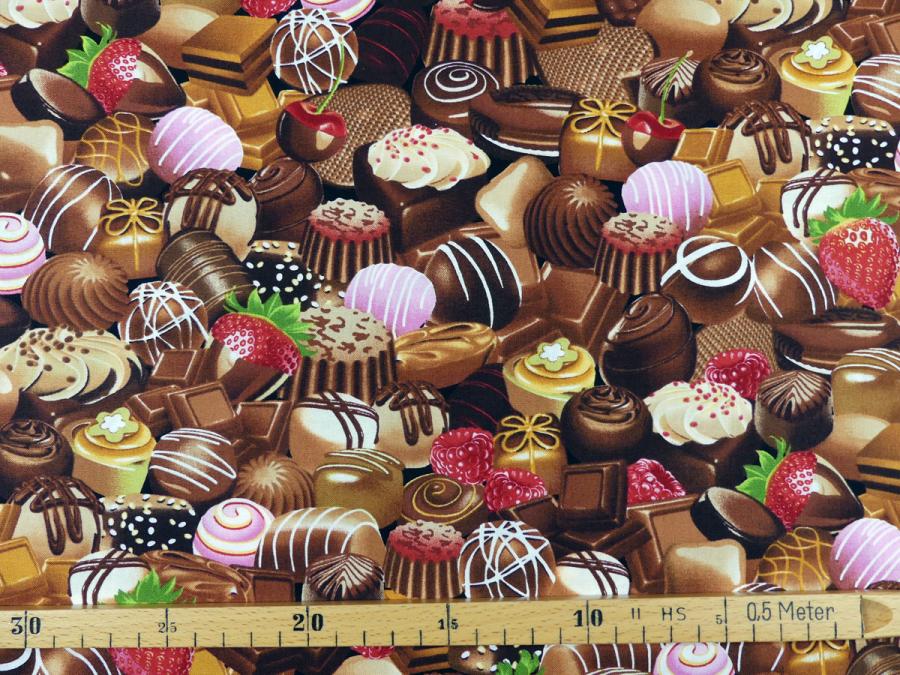 Preview: Patchwork Stoff Pralinen Schokolade Ansicht mit Maß